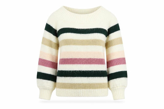 Miss Selfridge Womens Ivory Boat Neck Striped Acrylic Pullover Jumper Size 6