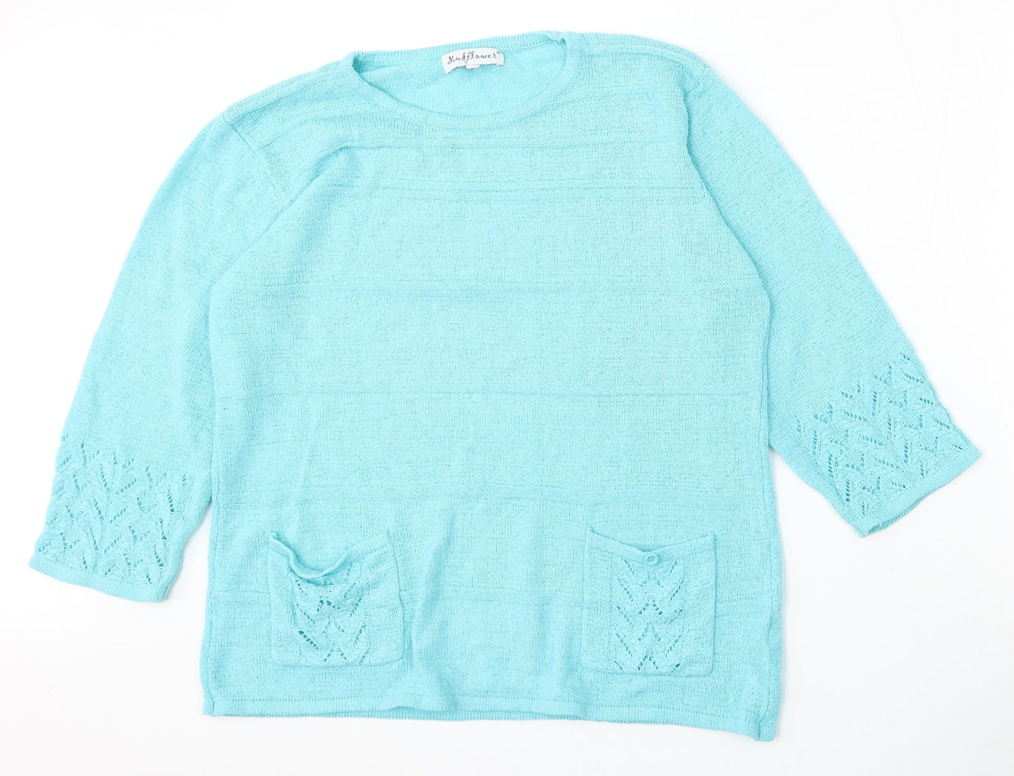 Mind Flower Womens Blue Round Neck  Acrylic Pullover Jumper Size L