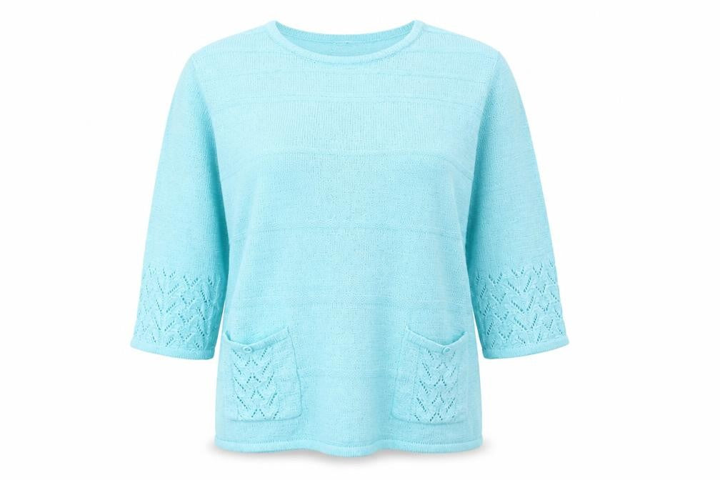 Mind Flower Womens Blue Round Neck  Acrylic Pullover Jumper Size L