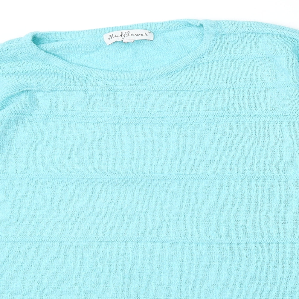 Mind Flower Womens Blue Round Neck  Acrylic Pullover Jumper Size L