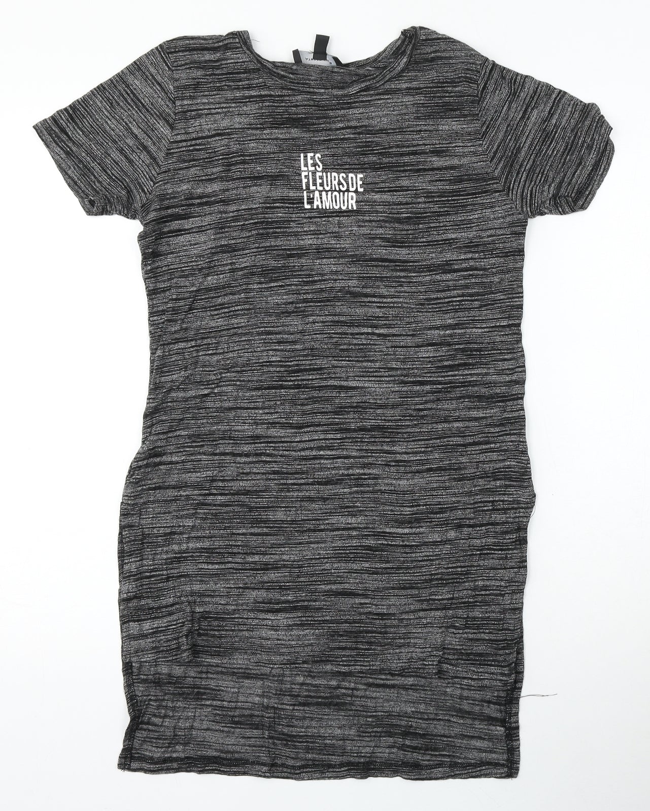 Atmosphere Womens Grey Striped Viscose Basic T-Shirt Size 10 Round Neck