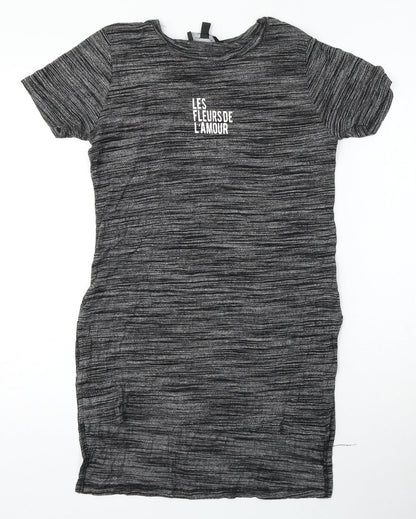 Atmosphere Womens Grey Striped Viscose Basic T-Shirt Size 10 Round Neck
