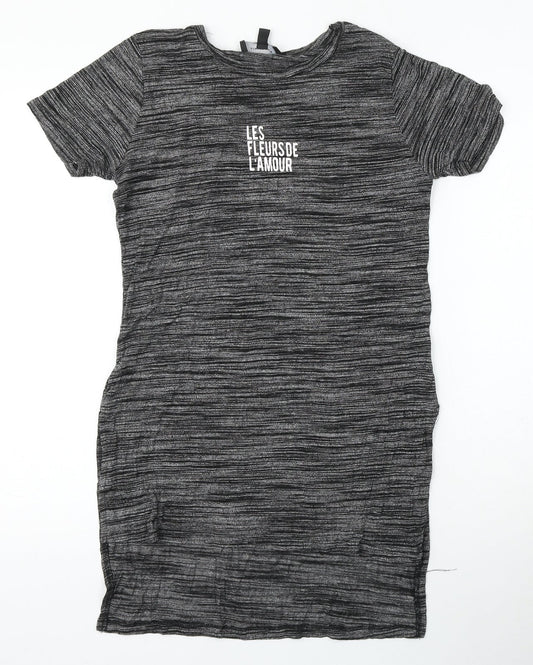 Atmosphere Womens Grey Striped Viscose Basic T-Shirt Size 10 Round Neck