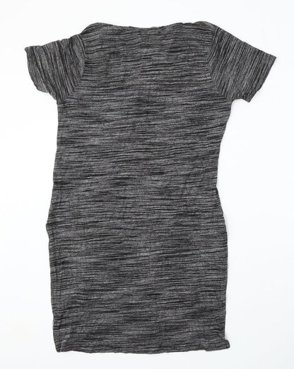 Atmosphere Womens Grey Striped Viscose Basic T-Shirt Size 10 Round Neck