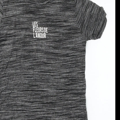 Atmosphere Womens Grey Striped Viscose Basic T-Shirt Size 10 Round Neck