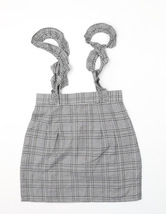 Preworn Womens Grey Plaid Polyester A-Line Skirt Size S