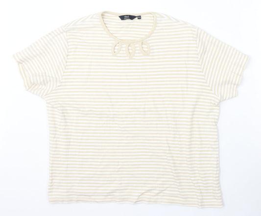 Isle Essentials Womens Beige Round Neck Striped Cotton Pullover Jumper Size XL