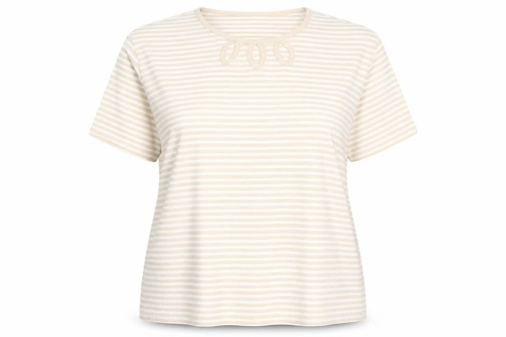 Isle Essentials Womens Beige Round Neck Striped Cotton Pullover Jumper Size XL