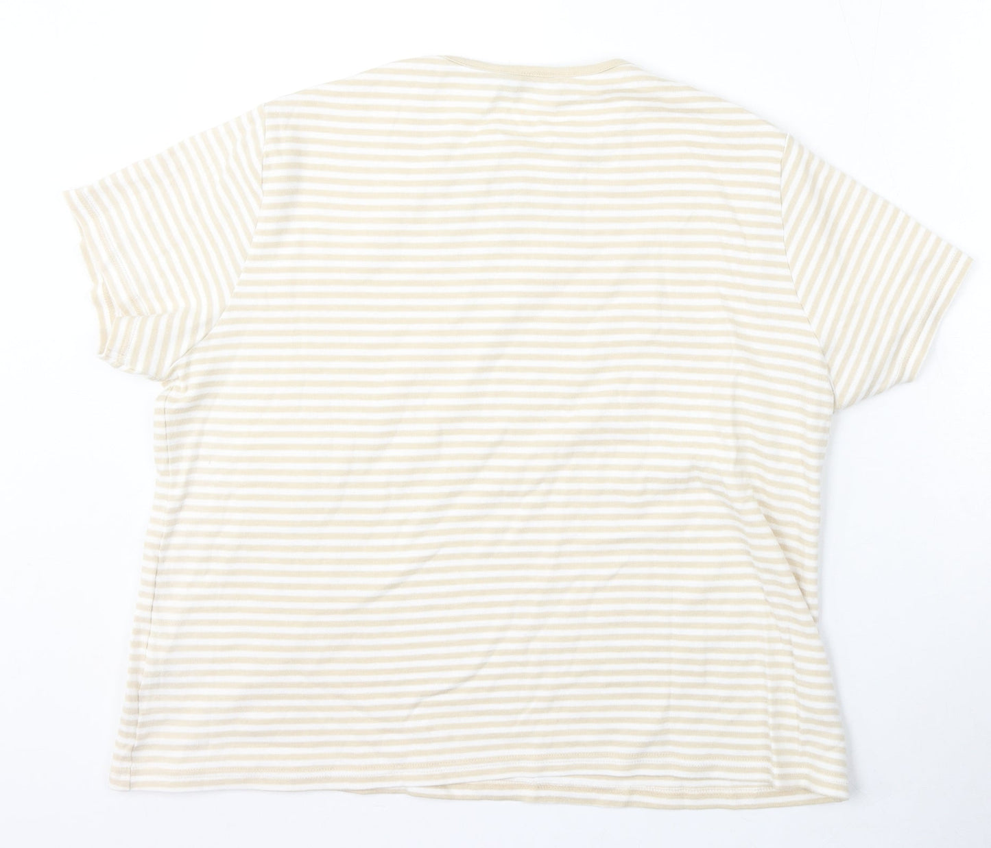 Isle Essentials Womens Beige Round Neck Striped Cotton Pullover Jumper Size XL