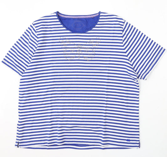 TIGL Womens Blue Round Neck Striped Polyester Pullover Jumper Size 22