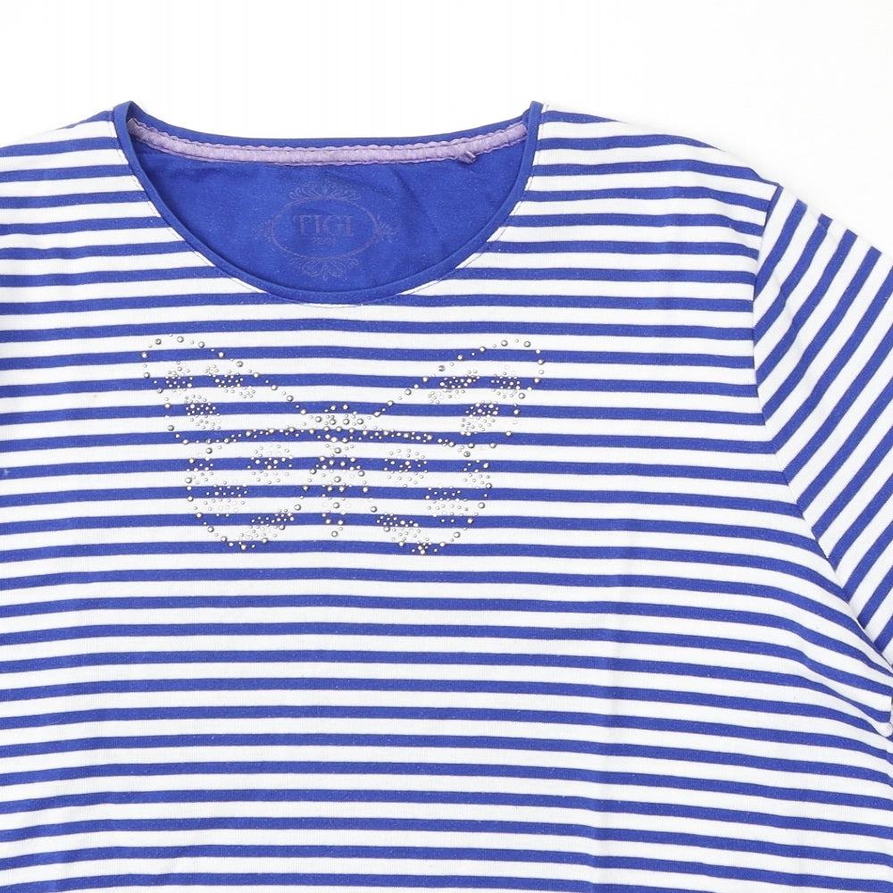TIGL Womens Blue Round Neck Striped Polyester Pullover Jumper Size 22