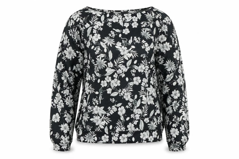 Primark Womens Black Round Neck Floral Polyester Pullover Jumper Size L