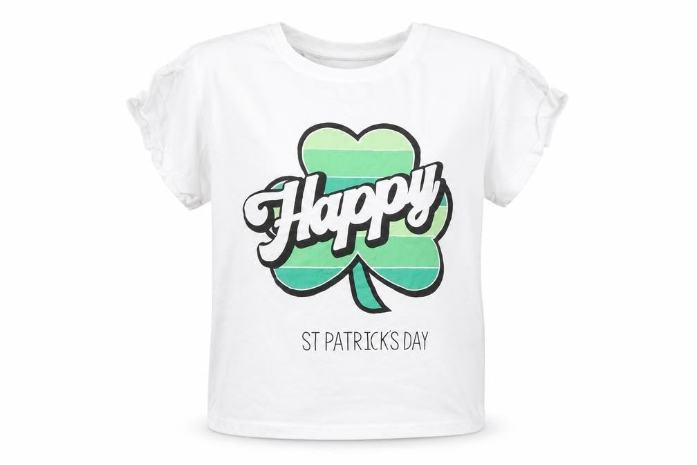 Dunnes Stores Girls White  Cotton Basic T-Shirt Size 10-11 Years Round Neck  - St patrick's day