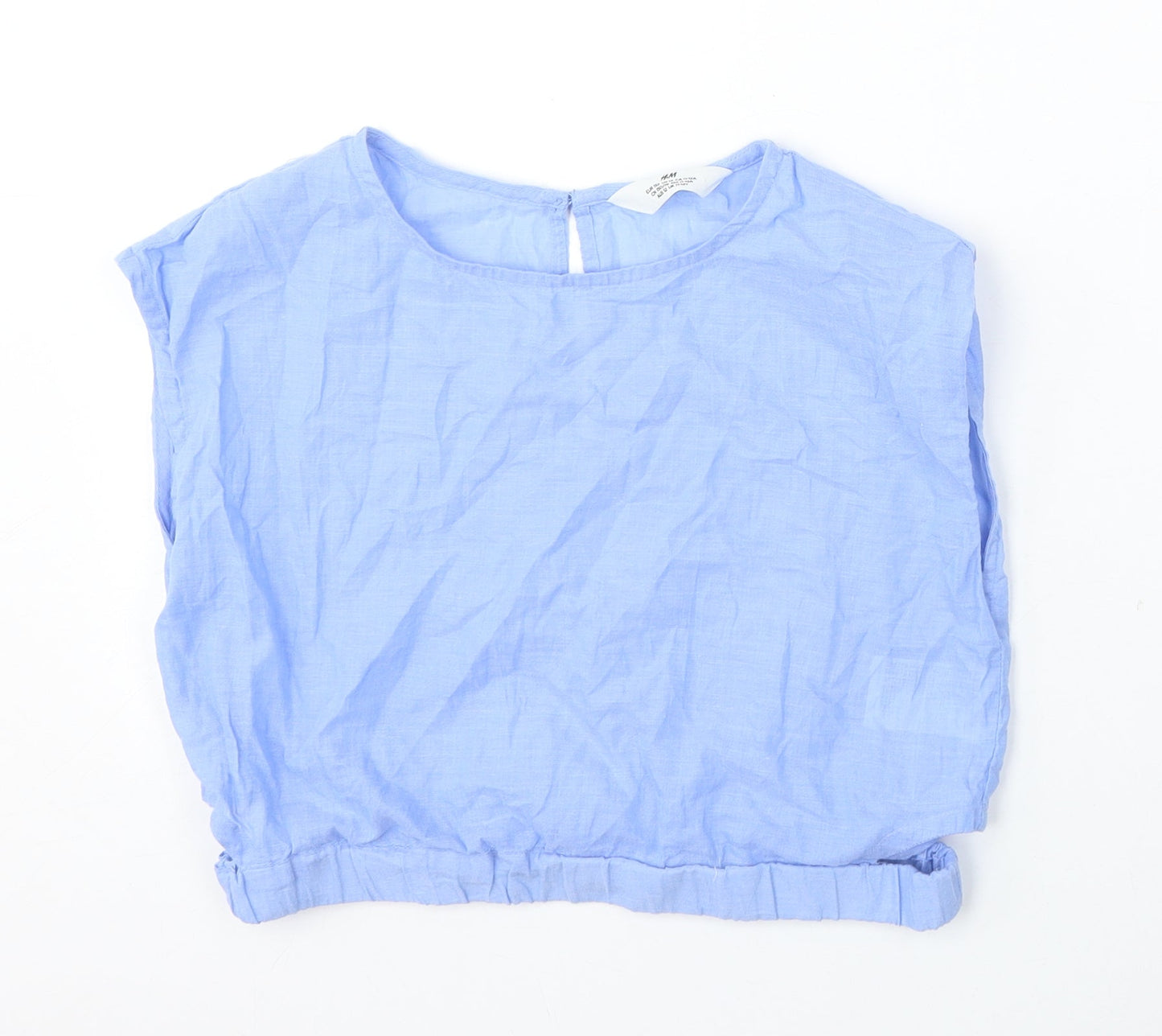 H&M Girls Blue  Cotton Basic Blouse Size 11-12 Years Round Neck