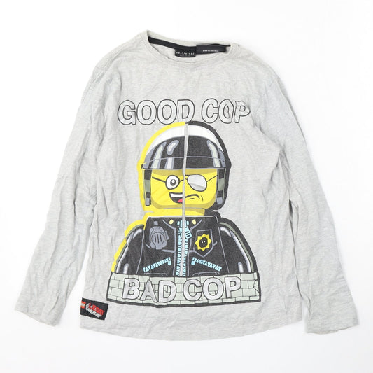 NEXT Boys Grey  Cotton Basic T-Shirt Size 9 Years Round Neck  - LEGO