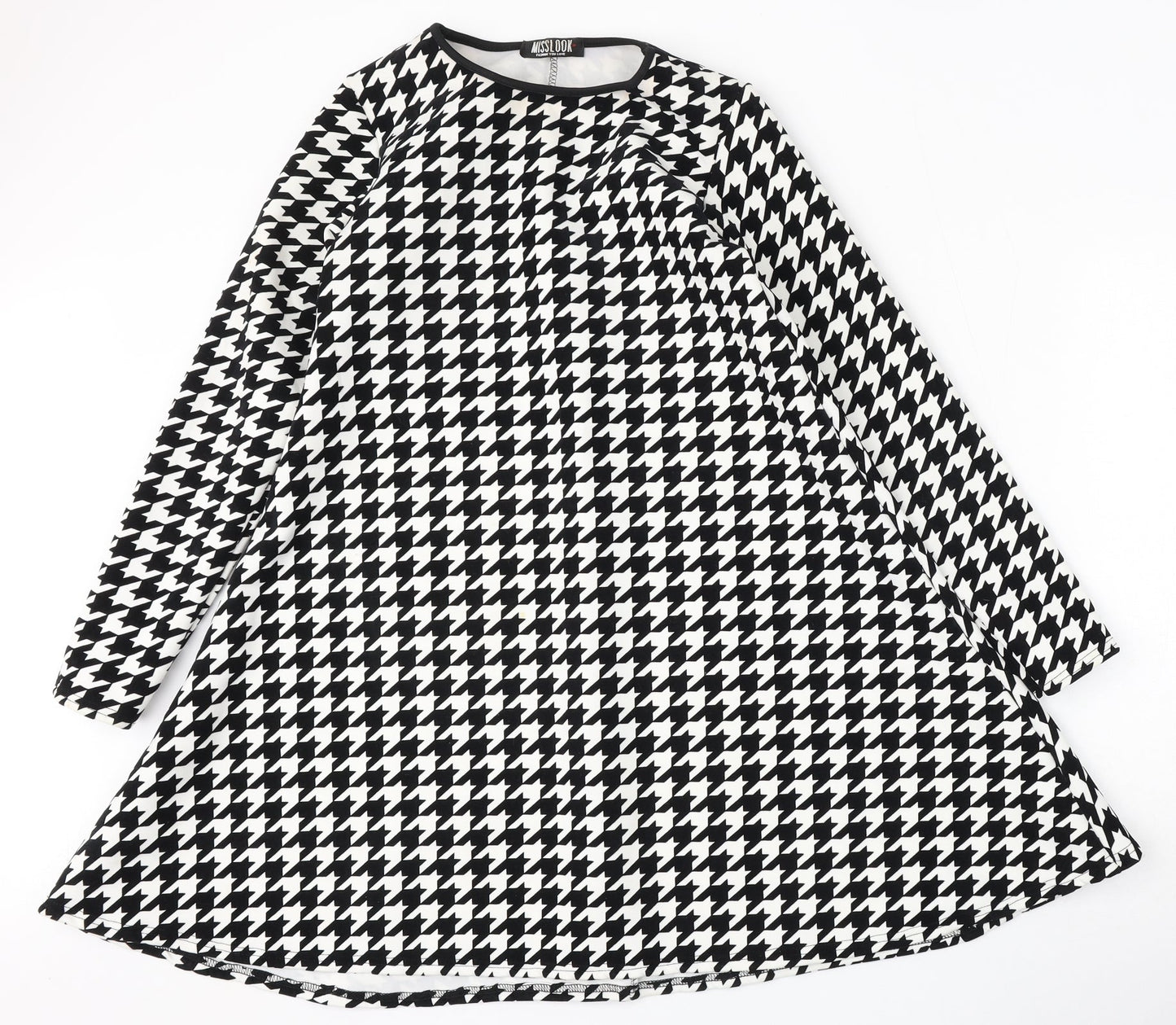 MissLook Womens Multicoloured Houndstooth Polyester Skater Dress  Size S  Round Neck