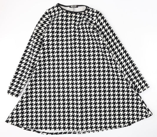 MissLook Womens Multicoloured Houndstooth Polyester Skater Dress  Size S  Round Neck