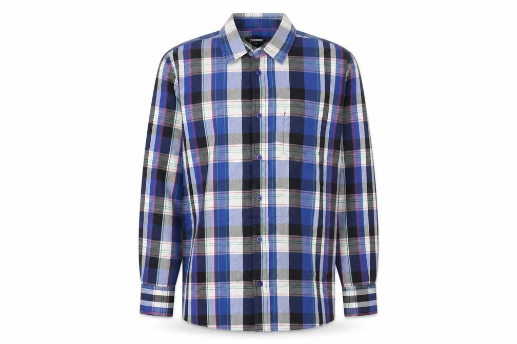 cargoquay Mens Blue Plaid Cotton  Button-Up Size L Collared Button
