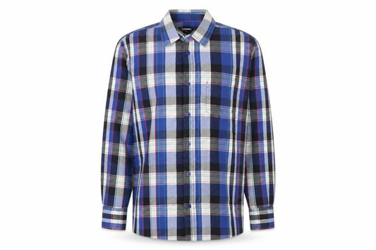 cargoquay Mens Blue Plaid Cotton  Button-Up Size L Collared Button