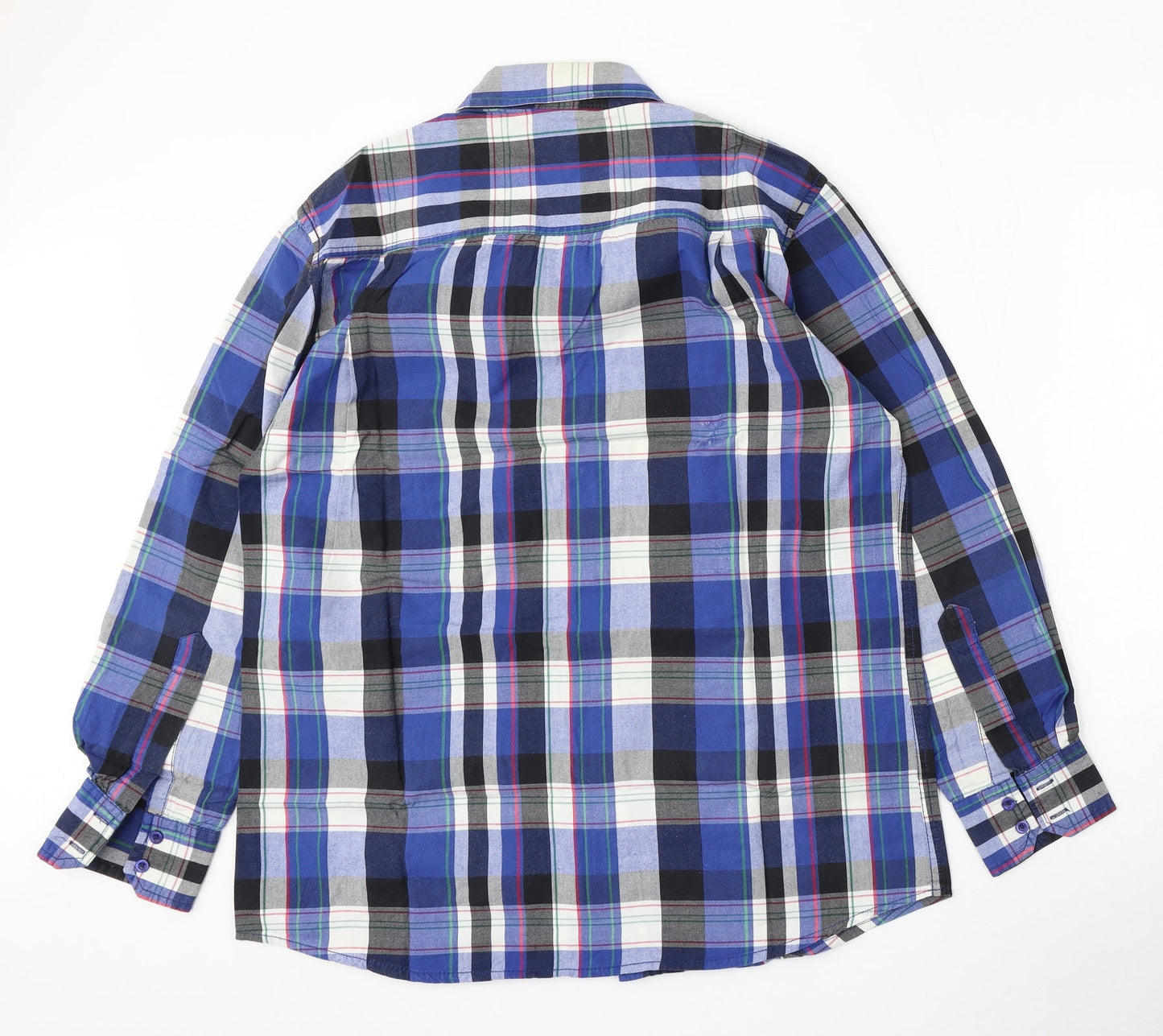 cargoquay Mens Blue Plaid Cotton  Button-Up Size L Collared Button
