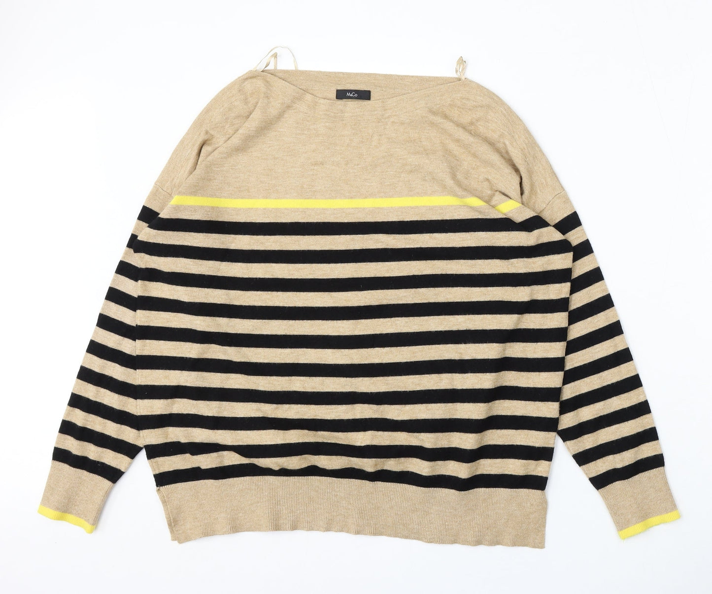 M&Co Womens Beige Round Neck Striped Viscose Pullover Jumper Size 14