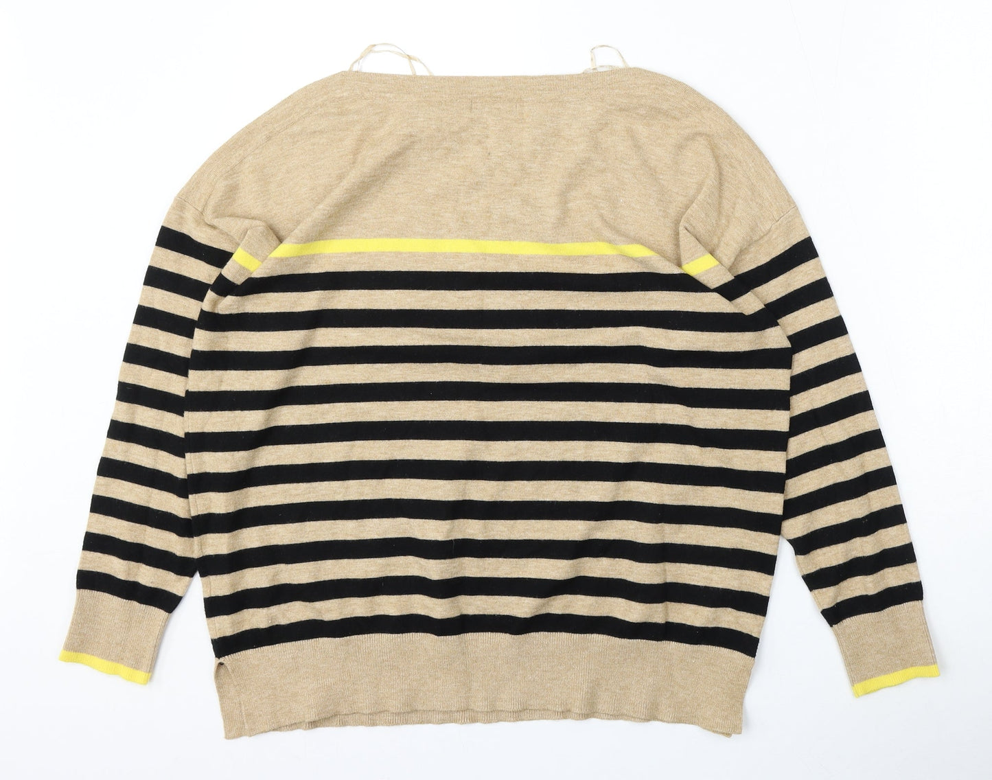 M&Co Womens Beige Round Neck Striped Viscose Pullover Jumper Size 14