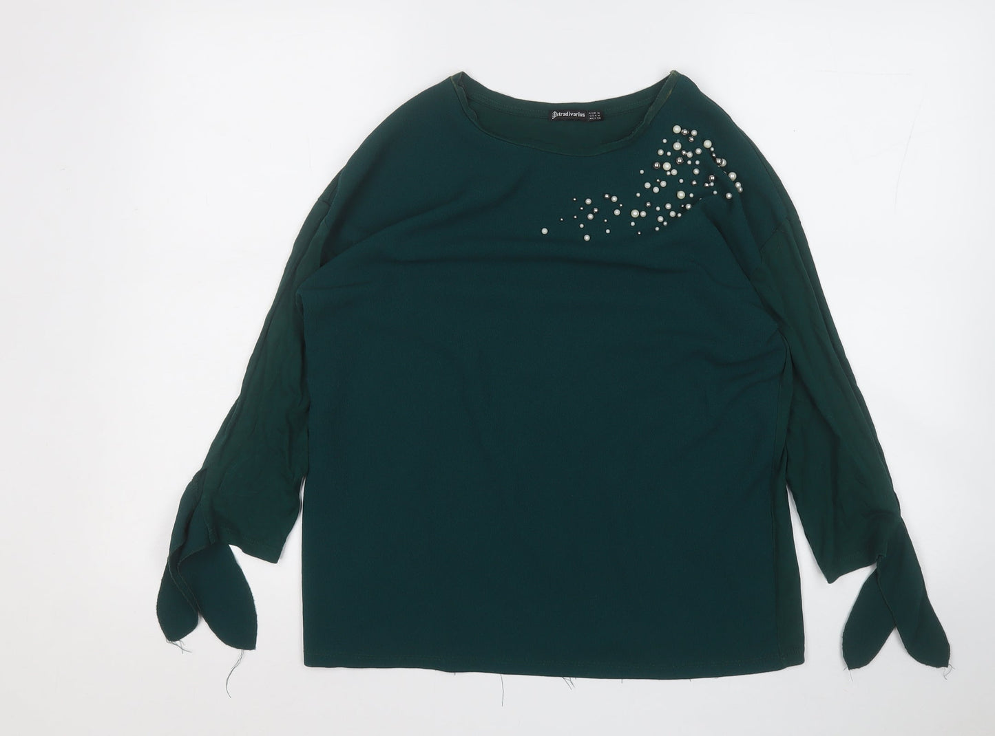 Stradivarius Womens Green  Polyester Basic Blouse Size M Round Neck