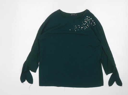 Stradivarius Womens Green  Polyester Basic Blouse Size M Round Neck
