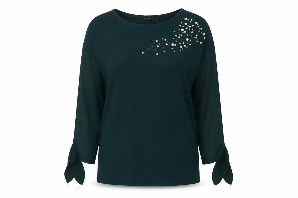 Stradivarius Womens Green  Polyester Basic Blouse Size M Round Neck
