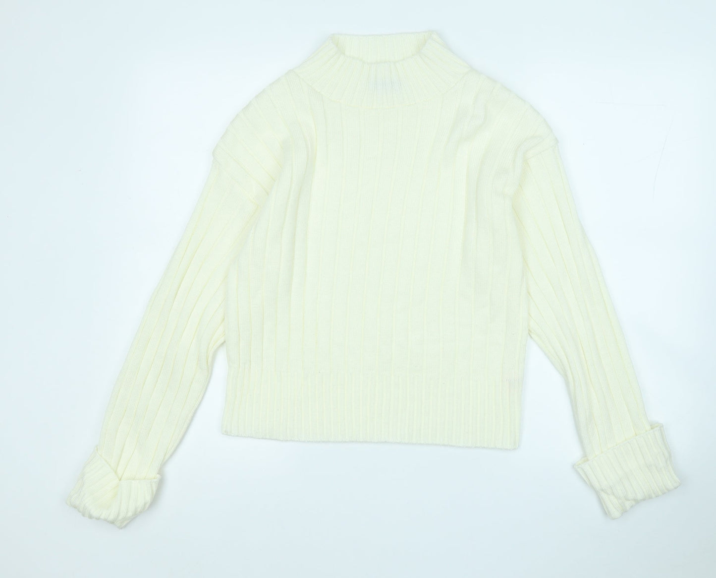 rebellious Womens Yellow Mock Neck  Acrylic Henley Jumper Size M