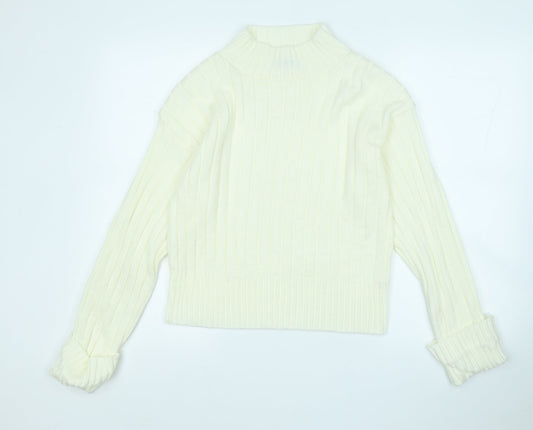 rebellious Womens Yellow Mock Neck  Acrylic Henley Jumper Size M