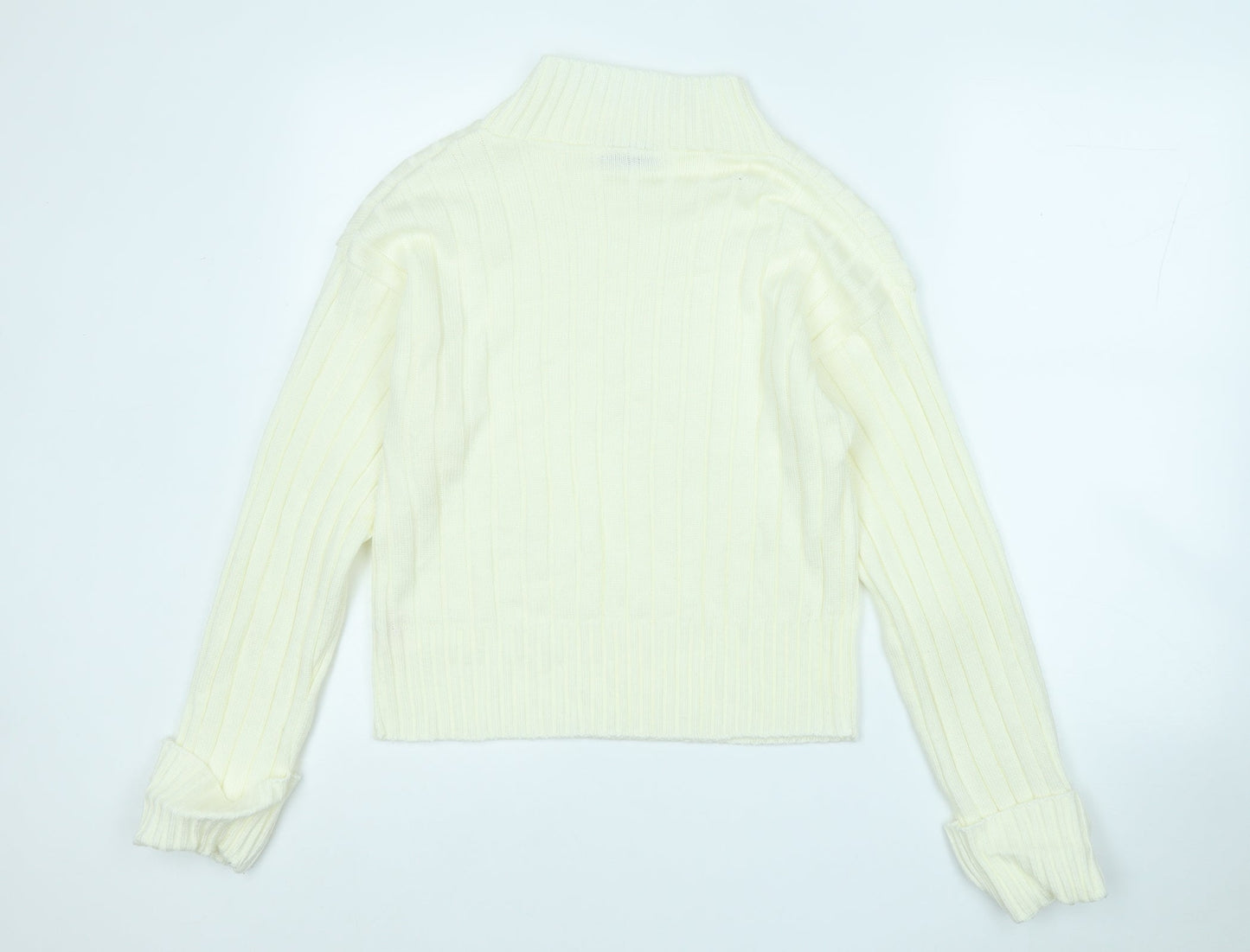 rebellious Womens Yellow Mock Neck  Acrylic Henley Jumper Size M
