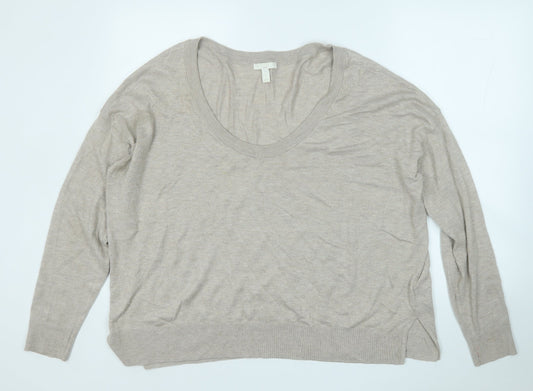 H&M Womens Beige Round Neck  Viscose Pullover Jumper Size L