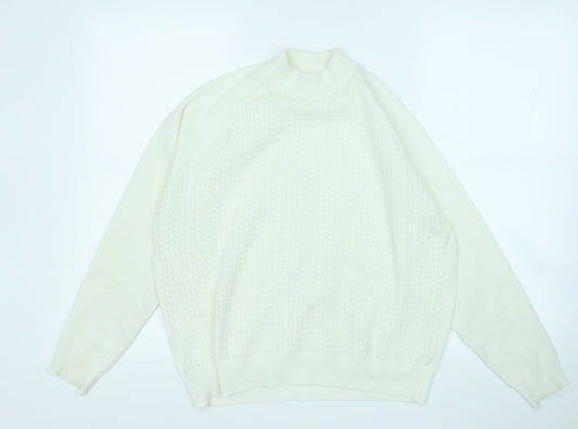 Preworn Womens White Round Neck  Acrylic Pullover Jumper Size L