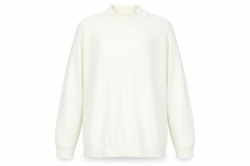 Preworn Womens White Round Neck  Acrylic Pullover Jumper Size L