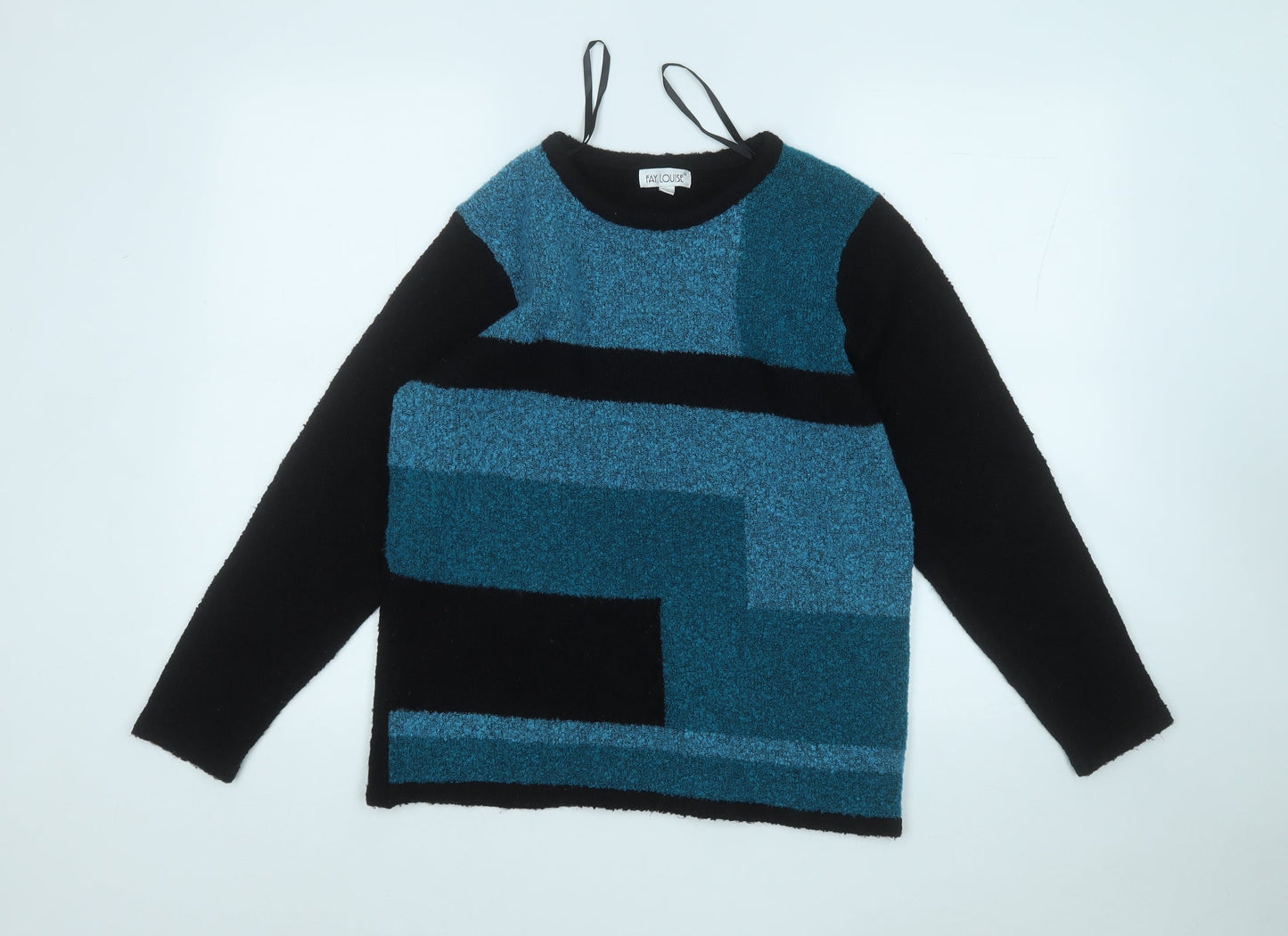 FAY LOUISE  Womens Blue Round Neck Geometric Acrylic Pullover Jumper Size S