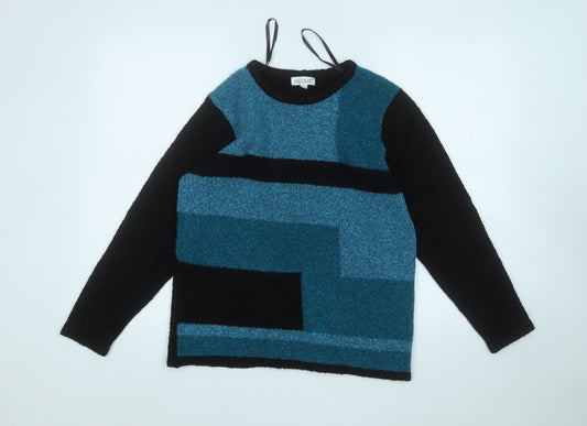 FAY LOUISE  Womens Blue Round Neck Geometric Acrylic Pullover Jumper Size S