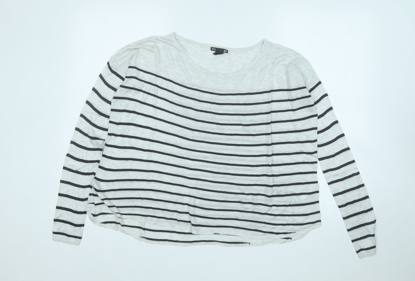H&M Womens White Round Neck Striped Acrylic Pullover Jumper Size S
