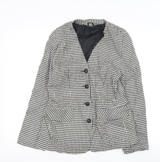 C & A Womens Black Geometric  Jacket Blazer Size 12