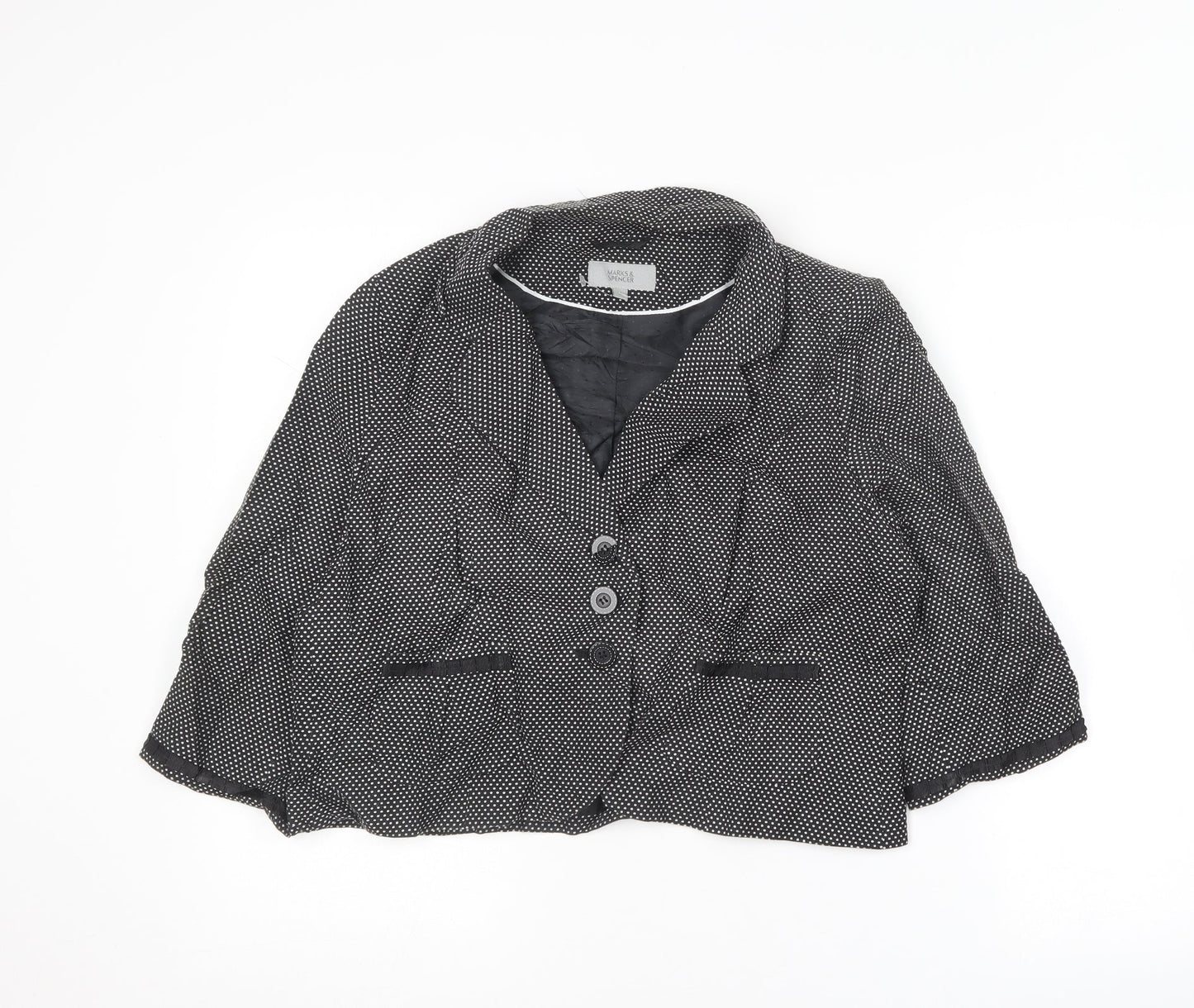 Marks and Spencer Womens Black Geometric  Jacket Blazer Size 16