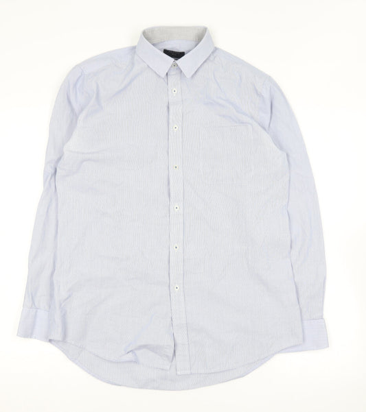 Padini Mens Blue Striped Cotton  Button-Up Size L Collared