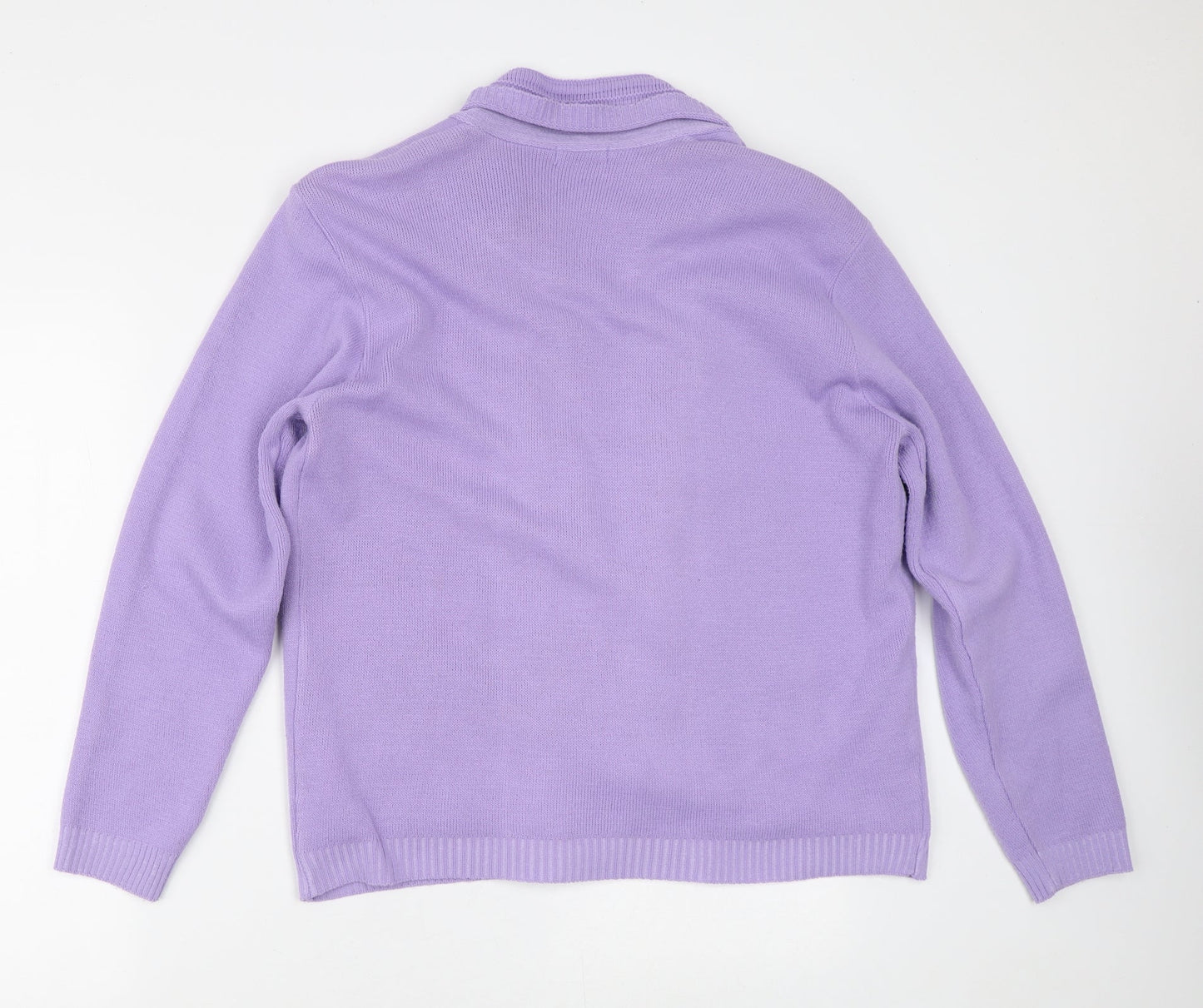 Hand Womens Purple V-Neck Striped Acrylic Cardigan Jumper Size L   - 2 Layers