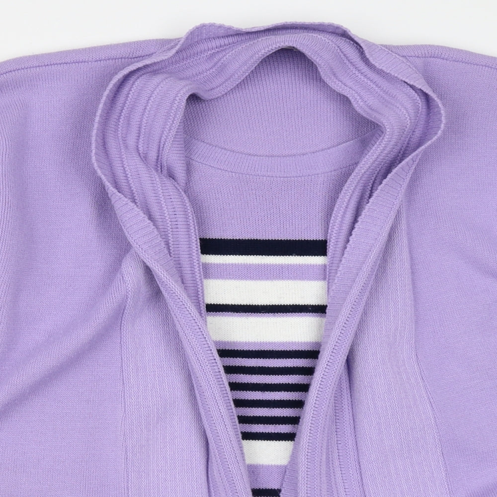 Hand Womens Purple V-Neck Striped Acrylic Cardigan Jumper Size L   - 2 Layers