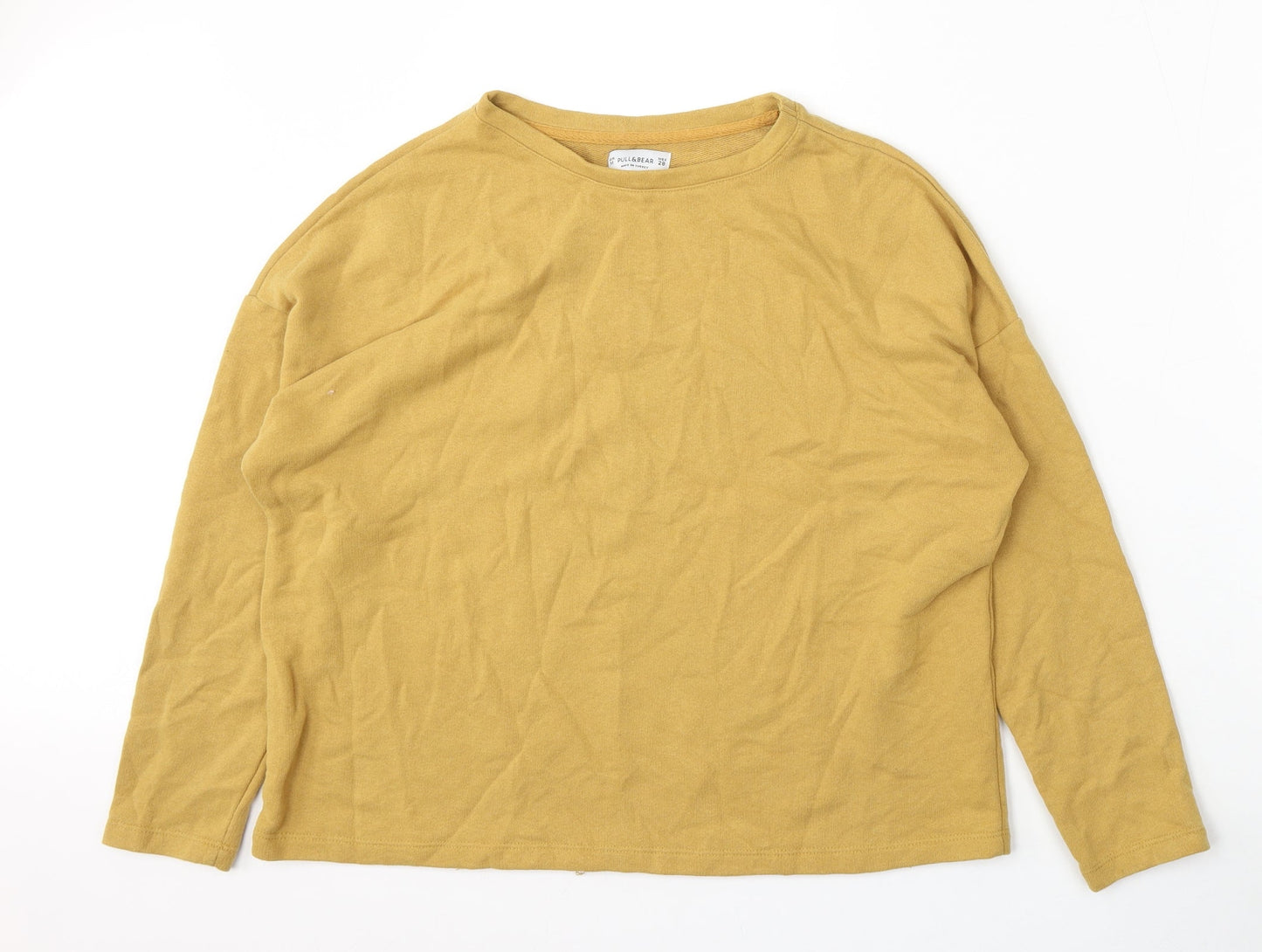Pull&Bear Womens Yellow Round Neck  Cotton Pullover Jumper Size M
