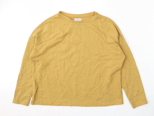 Pull&Bear Womens Yellow Round Neck  Cotton Pullover Jumper Size M