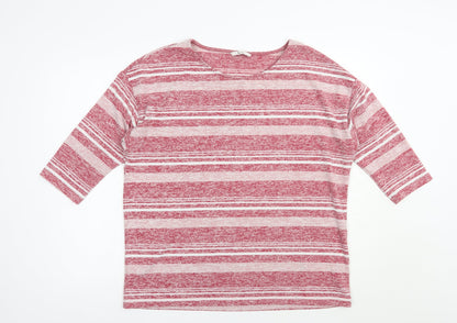 Tu Womens Red Boat Neck Striped Polyester Pullover Jumper Size 16