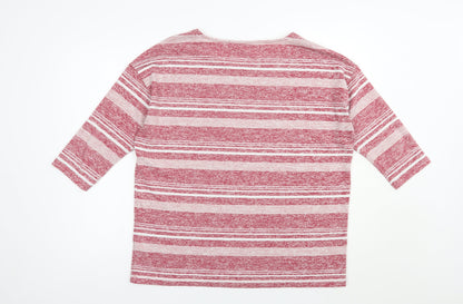 Tu Womens Red Boat Neck Striped Polyester Pullover Jumper Size 16