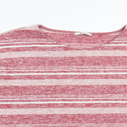 Tu Womens Red Boat Neck Striped Polyester Pullover Jumper Size 16