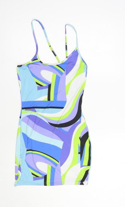 PRETTYLITTLETHING Womens Multicoloured Geometric Polyester Mini  Size 6  Scoop Neck Pullover