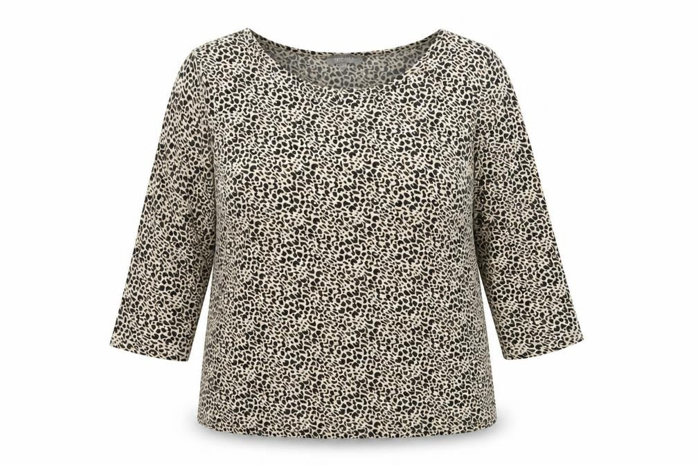 Principles Womens Beige Animal Print Viscose Basic Blouse Size 16 Boat Neck